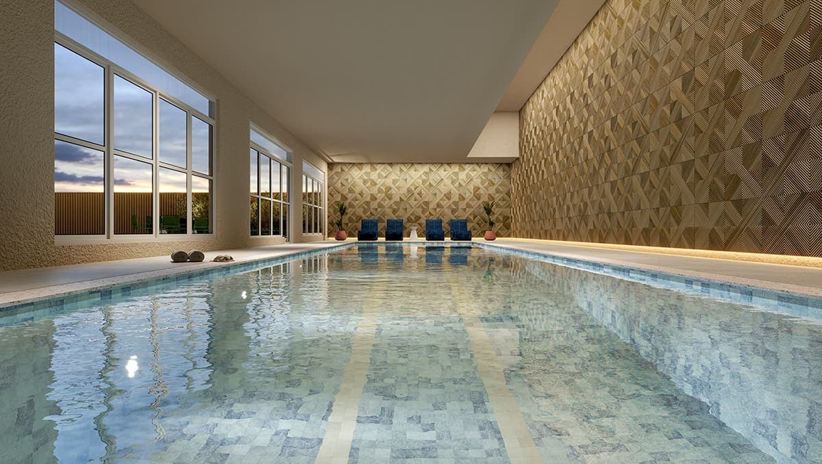 Perspectiva ilustrada da piscina coberta