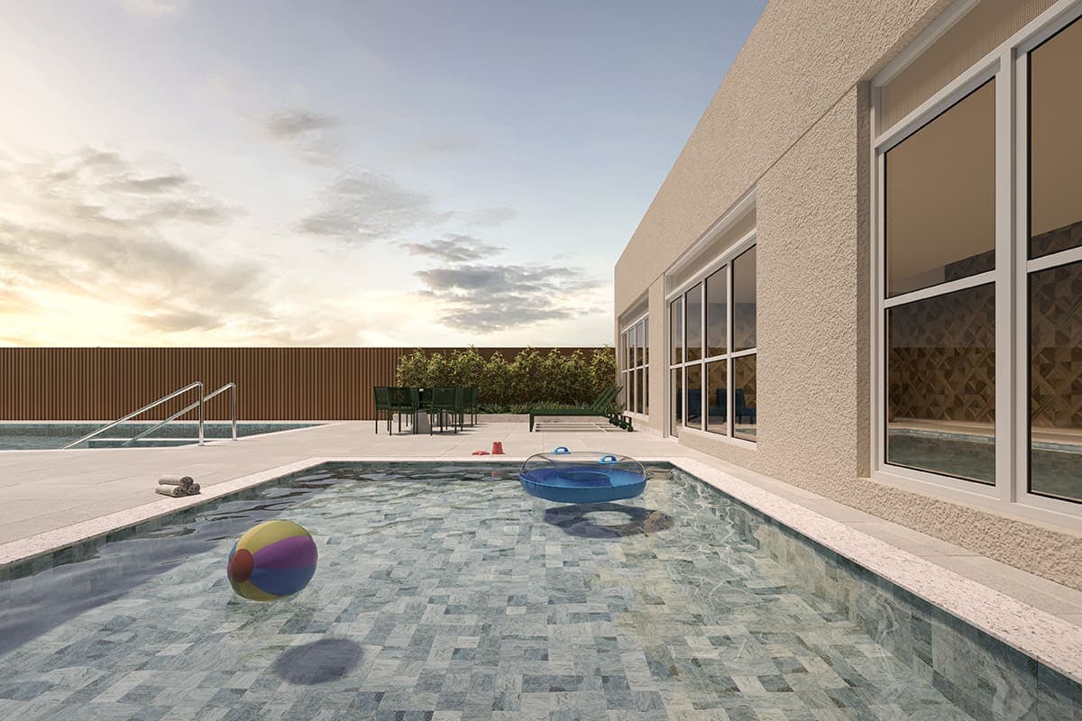 Perspectiva ilustrada da piscina infantil