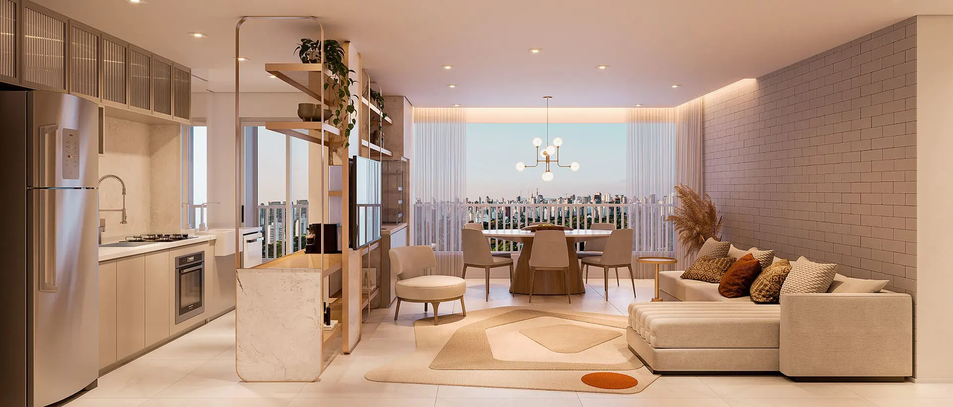 Living decorado do Altto Bela Vista, empreendimento da Construtora Dubai em Osasco